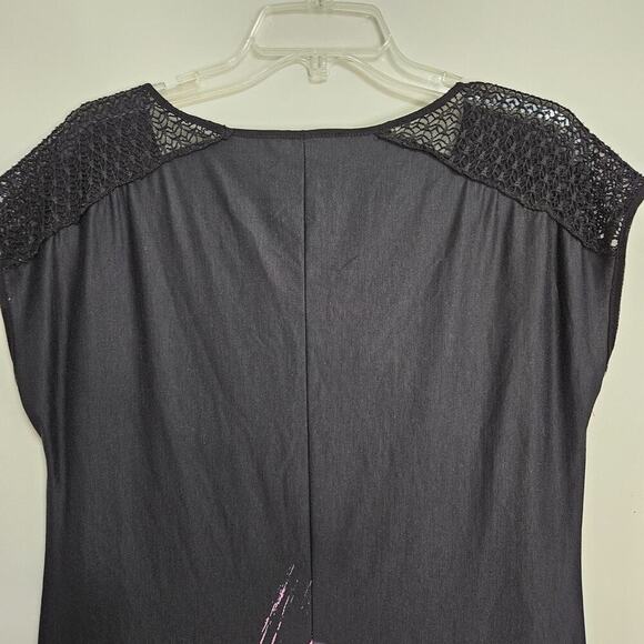 Simon Chang Designer Black Shift Dress Wearable Art Mesh Lace Shoulders Size 8 - Picture 6 of 10